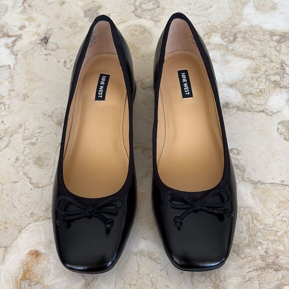 NEW! Nine West Women's Saruh Ballerina Pump Heels Black Vegan Leather $140 - Picture 3 of 12